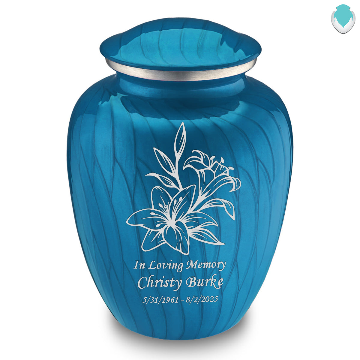 Adult Embrace Pearl Racing Blue Lily Cremation Urn