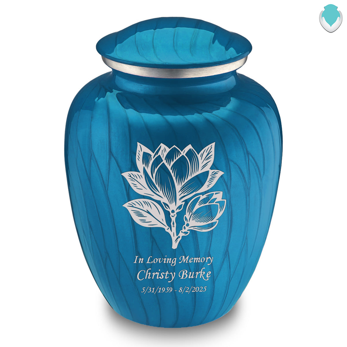 Adult Embrace Pearl Racing Blue Magnolia Flower Cremation Urn