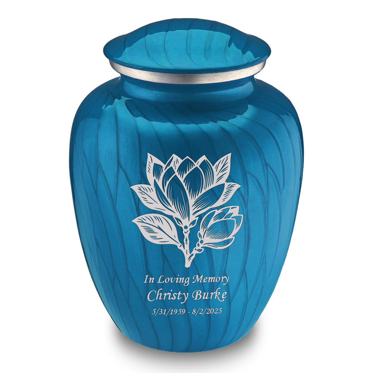 Adult Embrace Pearl Racing Blue Magnolia Flower Cremation Urn
