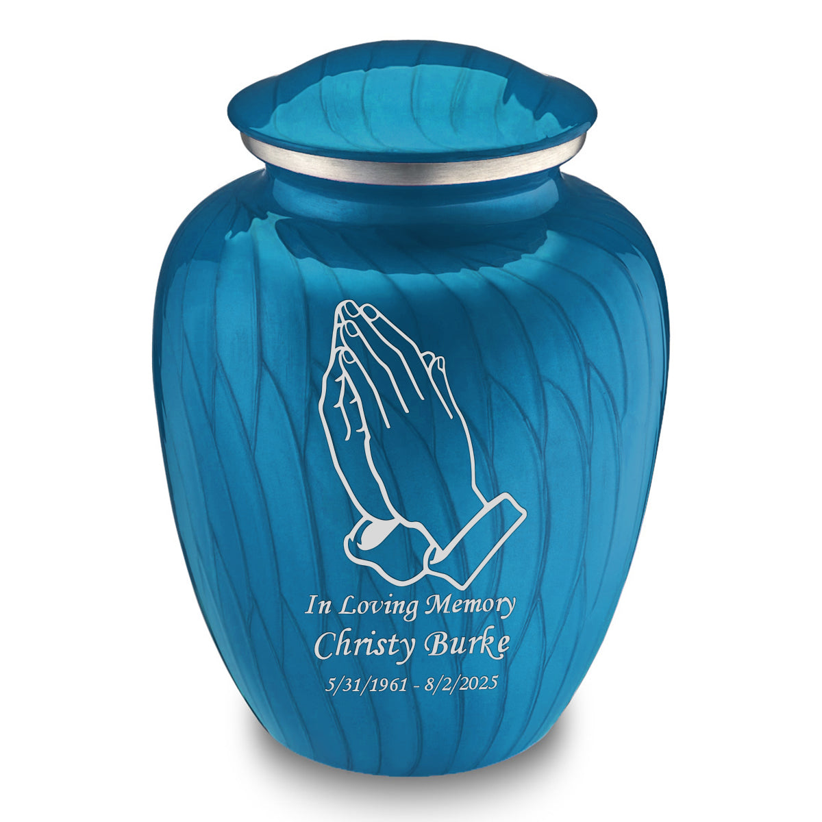 Adult Embrace Pearl Racing Blue Praying Hands Cremation Urn
