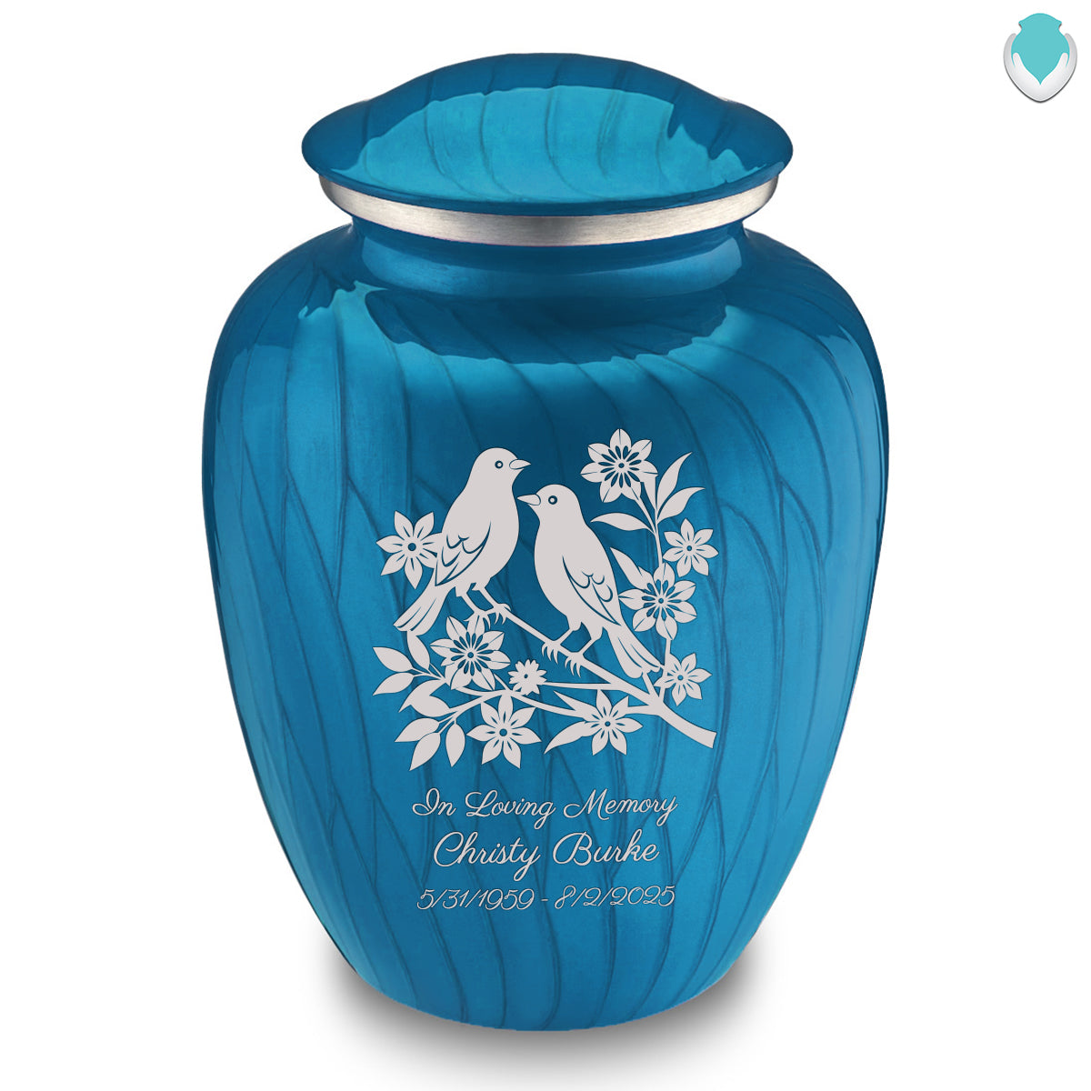 Adult Embrace Pearl Racing Blue Songbirds Cremation Urn