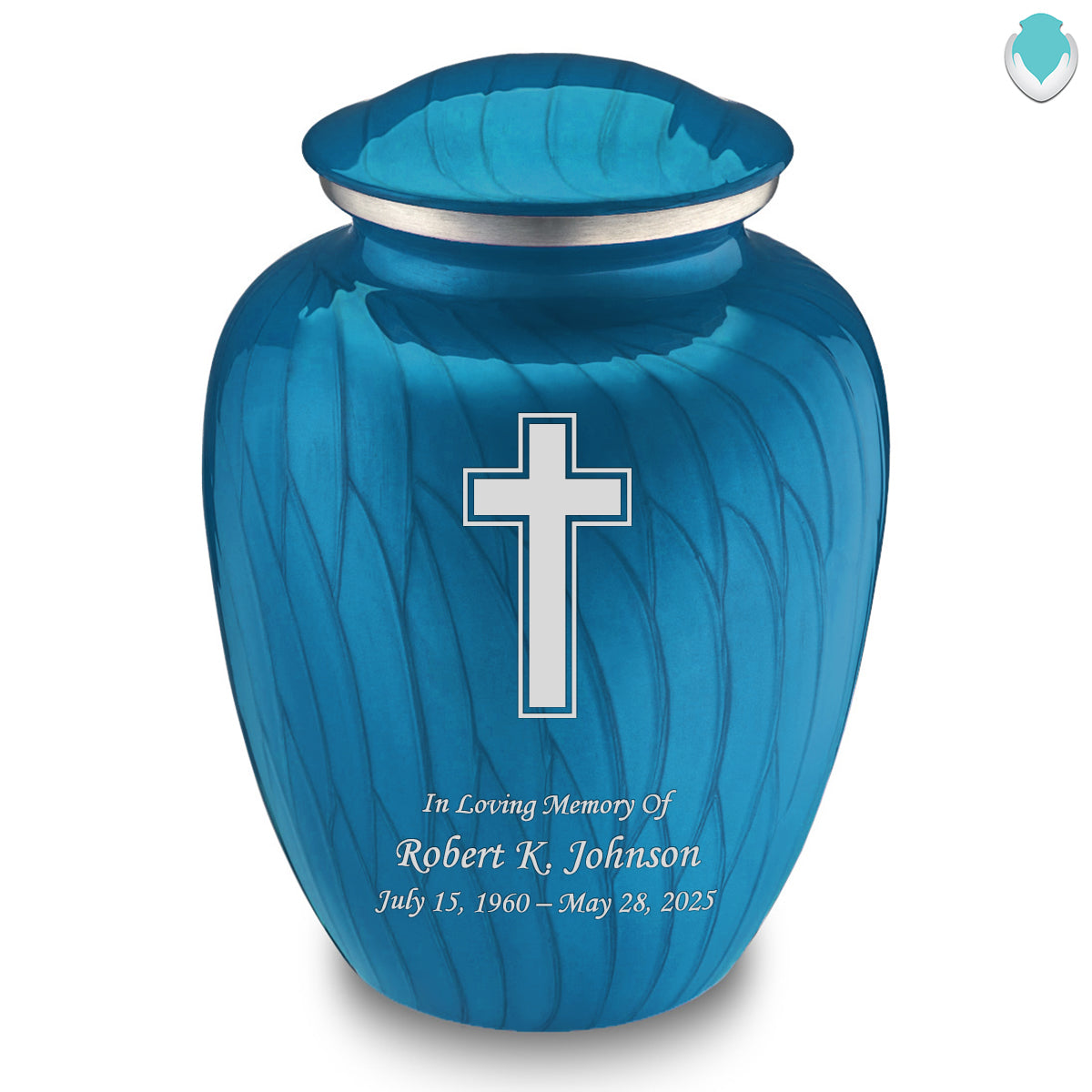 Adult Embrace Pearl Racing Blue Simple Cross Cremation Urn