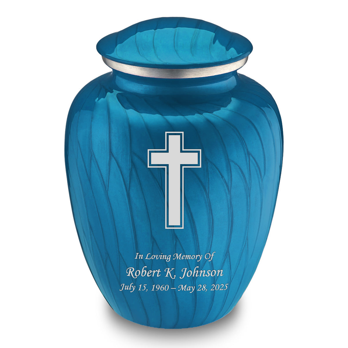 Adult Embrace Pearl Racing Blue Simple Cross Cremation Urn