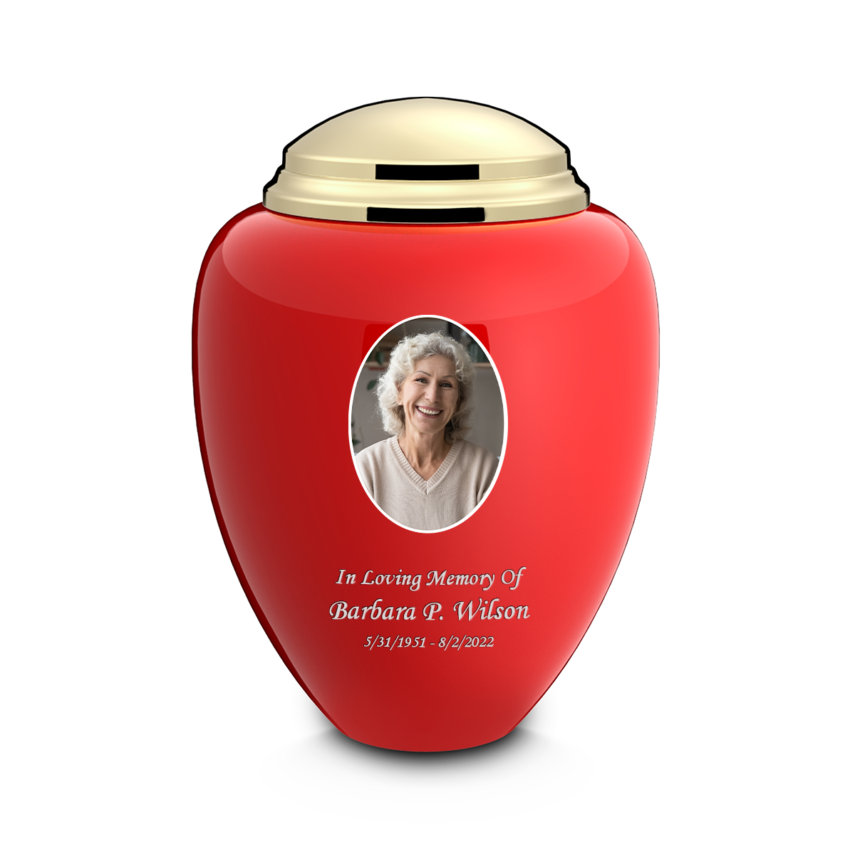 Adult Tribute Red & Shiny Brass Portrait Cremation Urn