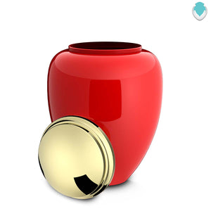 Adult Tribute Red & Shiny Brass Portrait Cremation Urn