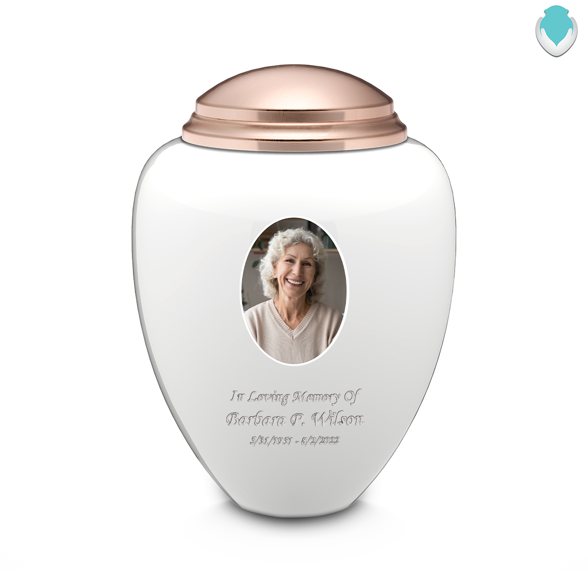 Adult Tribute White & Rose Gold Portrait Cremation Urn