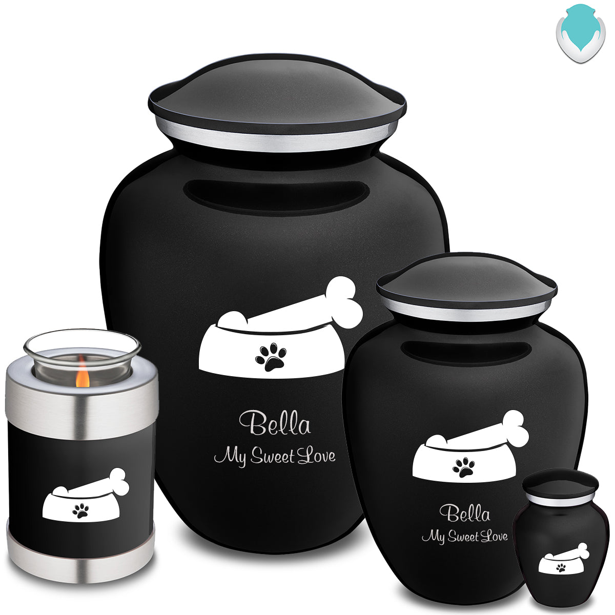 Candle Holder Embrace Black Pet Dog Bone Cremation Urn