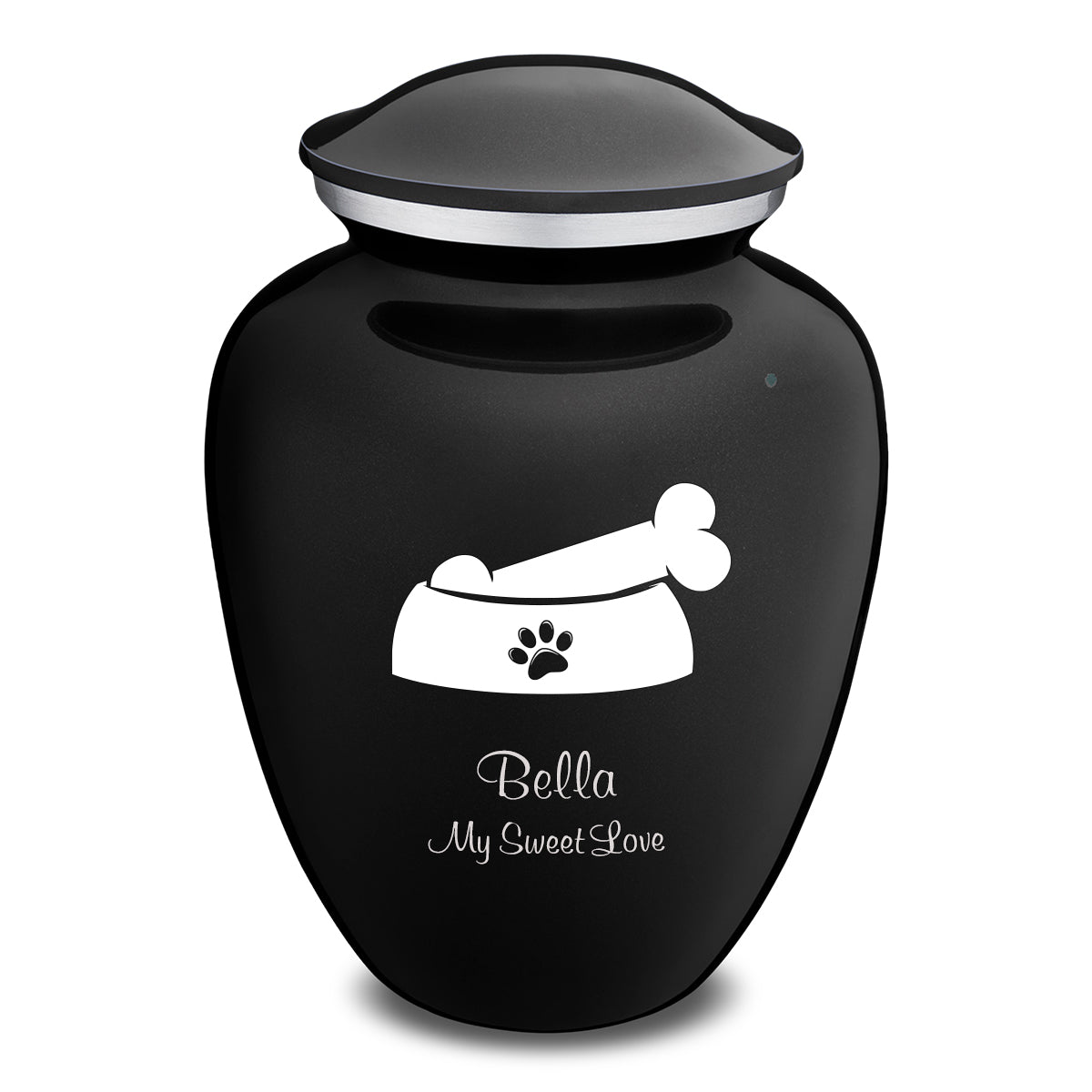 Large Embrace Black Pet Dog Bone Cremation Urn