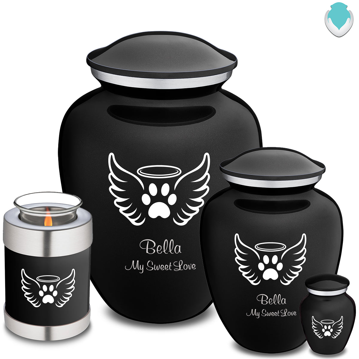 Keepsake Embrace Black Pet Angel Wings Cremation Urn