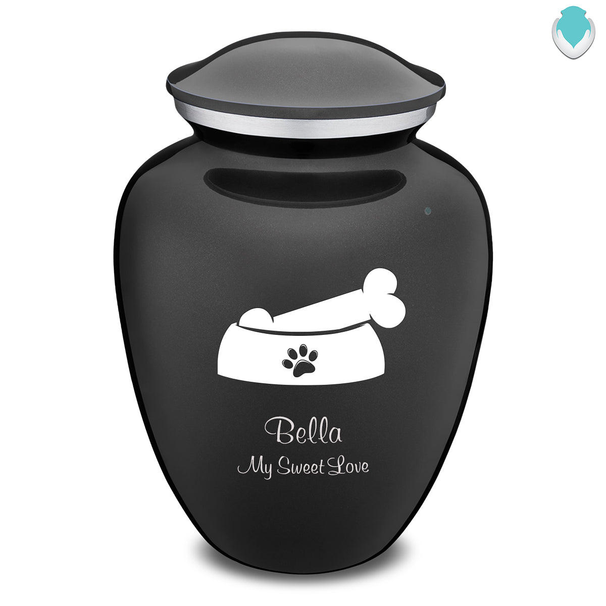 Large Embrace Charcoal Black Pet Dog Bone Cremation Urn