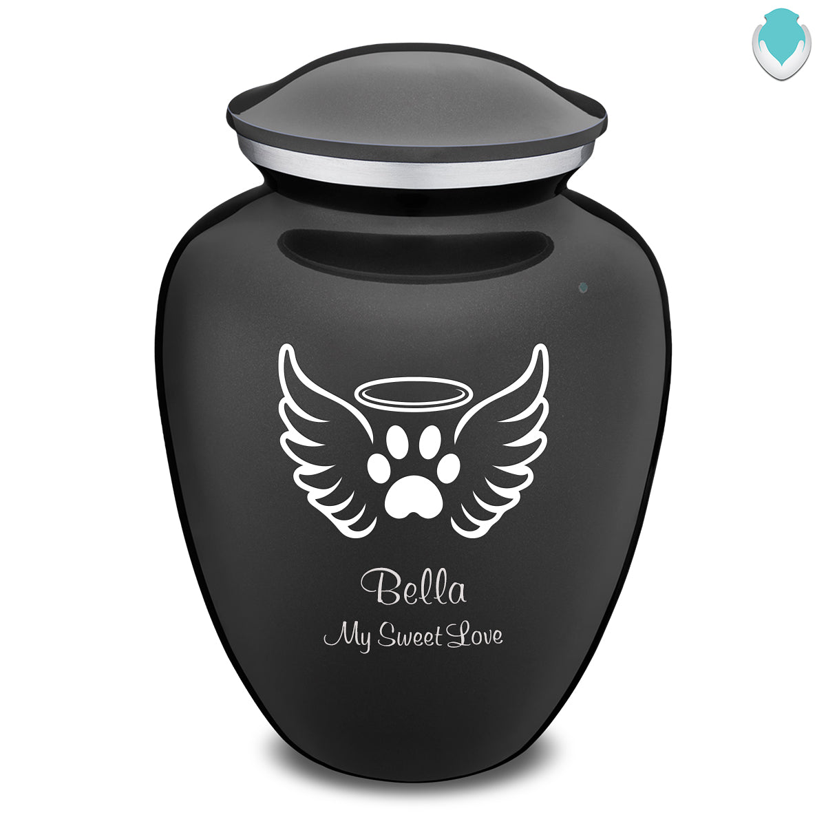 Large Embrace Charcoal Black Pet Angel Wings Cremation Urn