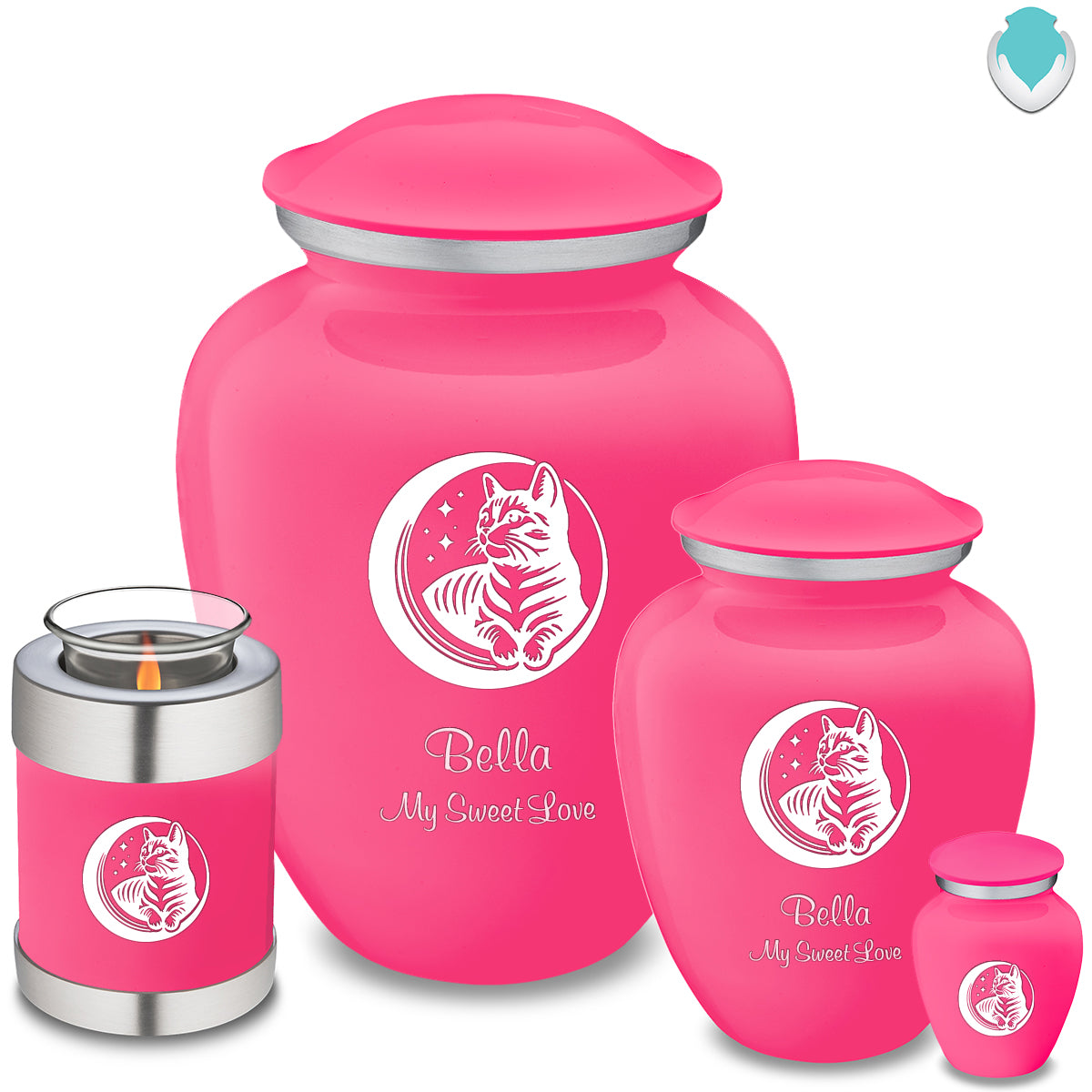 Candle Holder Embrace Bright Pink Pet Cute Cat Cremation Urn