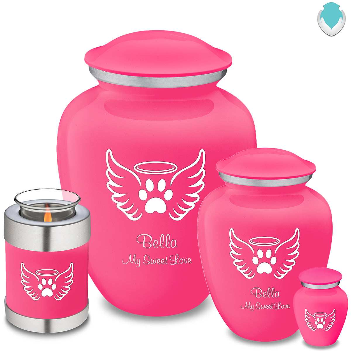 Medium Embrace Bright Pink Pet Angel Wings Cremation Urn