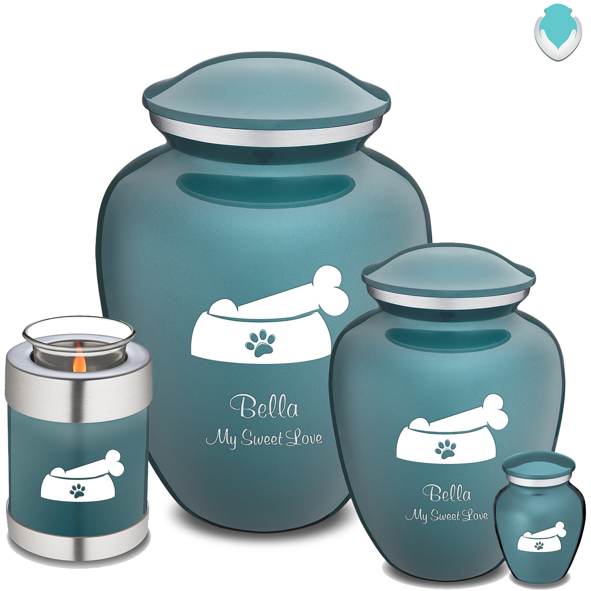 Candle Holder Embrace Teal Pet Dog Bone Cremation Urn