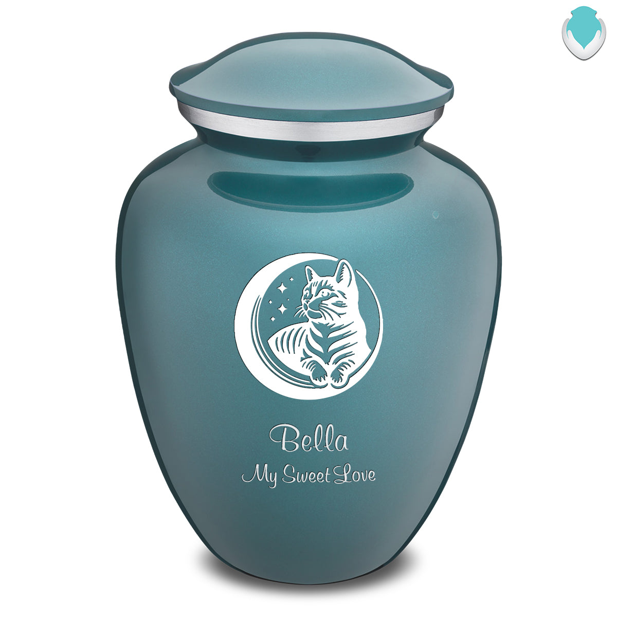 Large Embrace Teal  Pet Cute Cat Cremation Urn