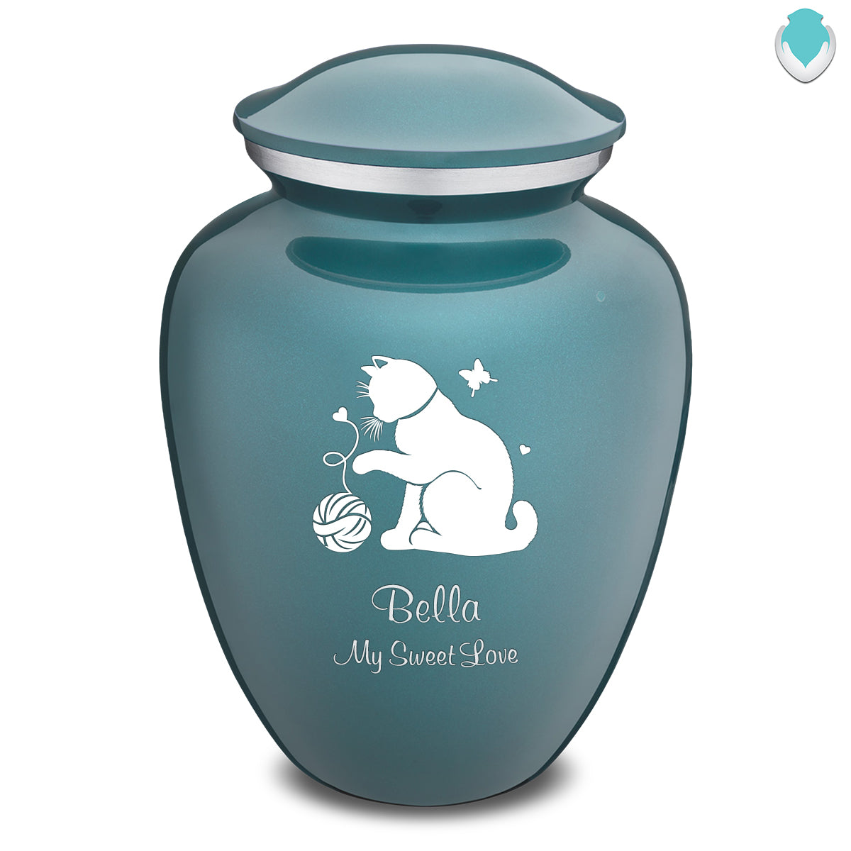 Large Embrace Teal Pet Fun Cat Cremation Urn