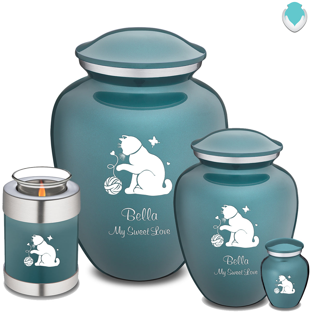 Candle Holder Embrace Teal Pet Fun Cat Cremation Urn
