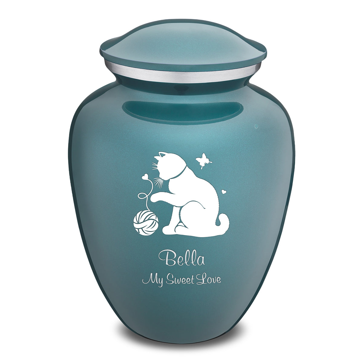 Large Embrace Teal Pet Fun Cat Cremation Urn