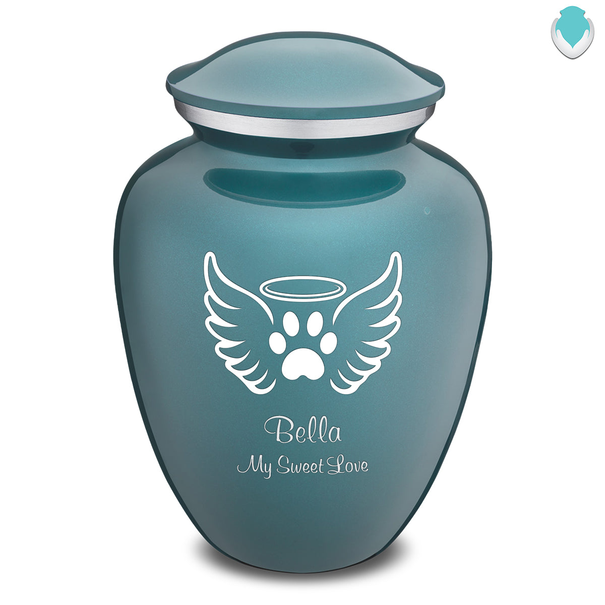 Large Embrace Teal Pet Angel Wings Cremation Urn