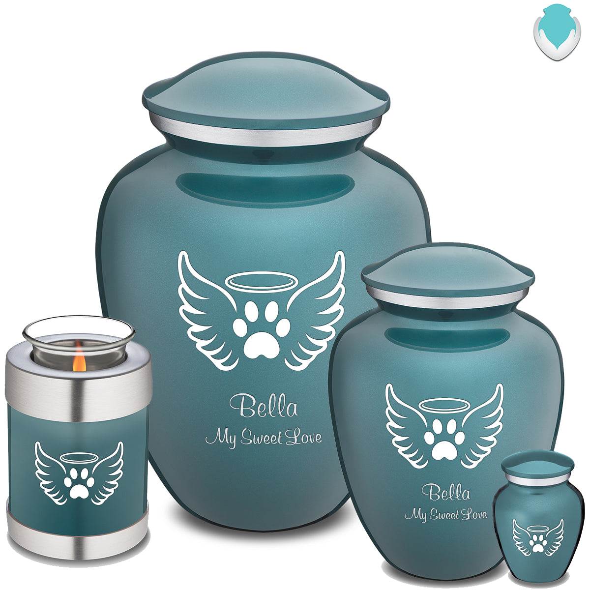 Candle Holder Embrace Teal Pet Angel Wings Cremation Urn