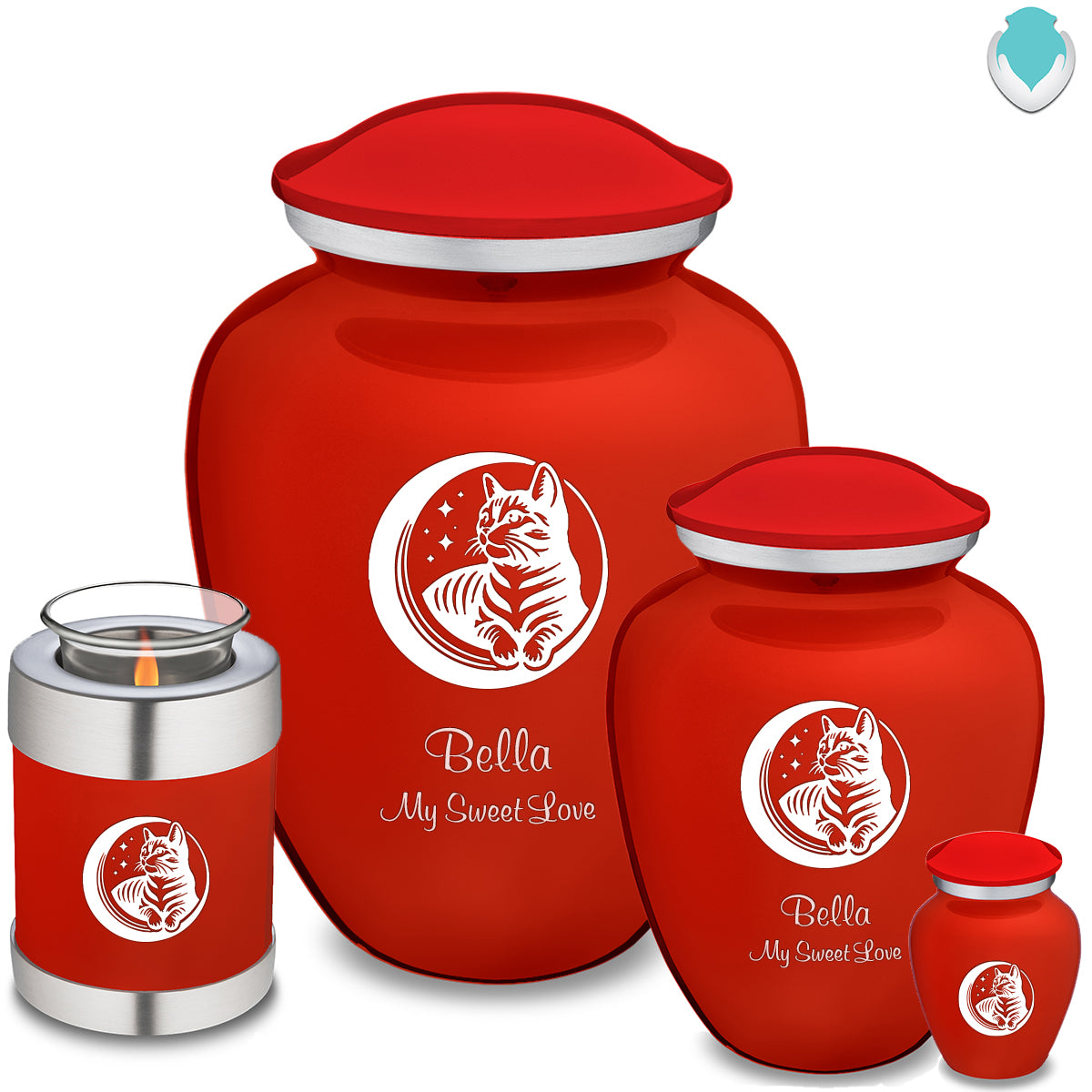 Candle Holder Embrace Bright Red Pet Cute Cat Cremation Urn