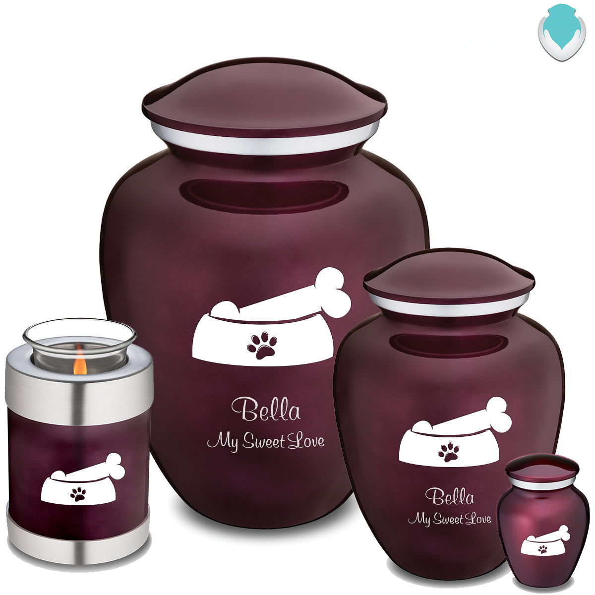 Candle Holder Embrace Cherry Purple Pet Dog Bone Cremation Urn