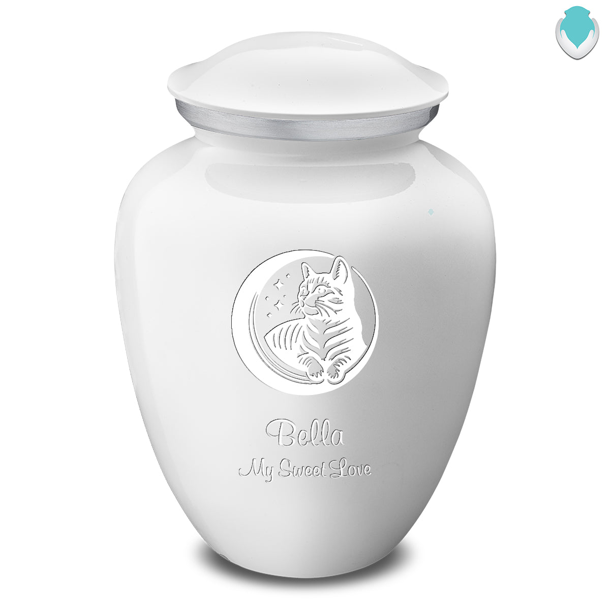 Large Embrace White  Pet Cute Cat Cremation Urn