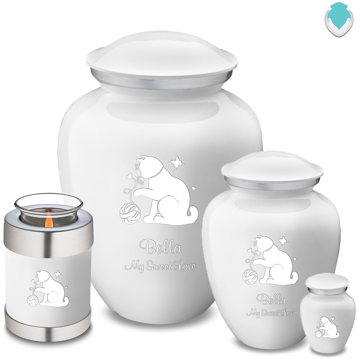 Candle Holder Embrace White Pet Fun Cat Cremation Urn