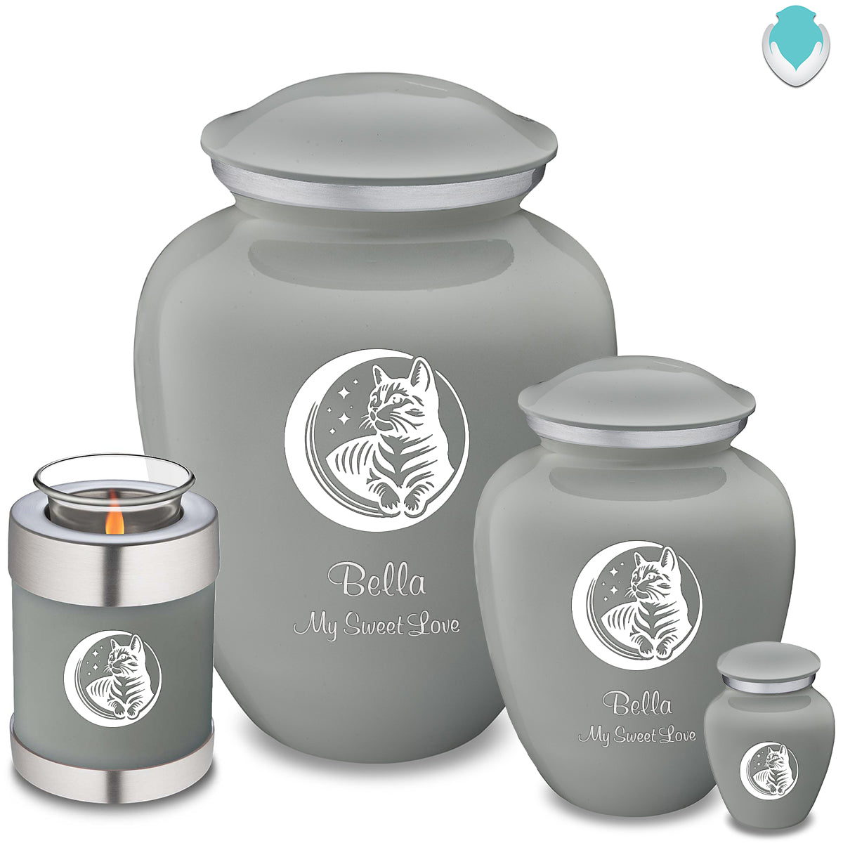 Candle Holder Embrace Slate Grey Pet Cute Cat Cremation Urn