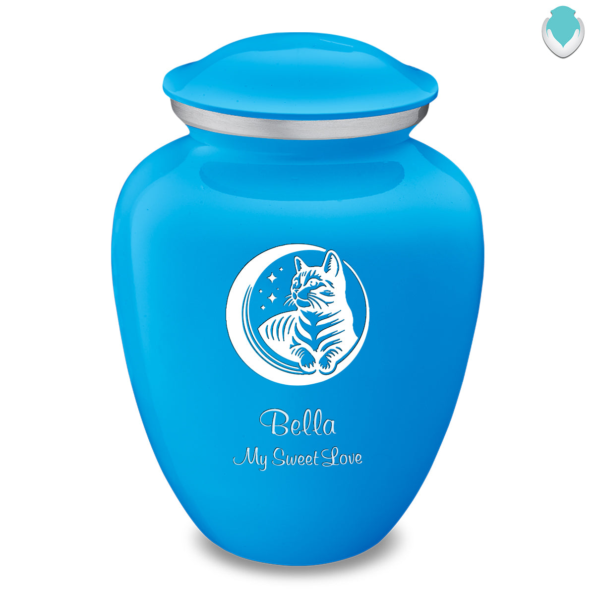 Large Embrace Racing Blue Pet Cute Cat Cremation Urn
