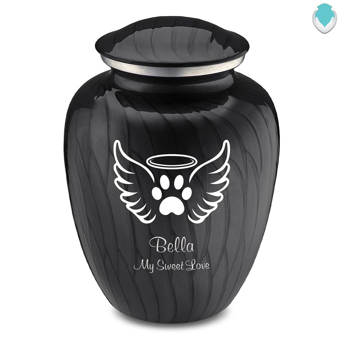Large Embrace Pearl Black Pet Angel Wings Cremation Urn