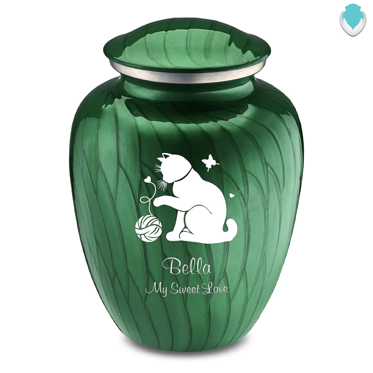Large Embrace Pearl Green Pet Fun Cat Cremation Urn
