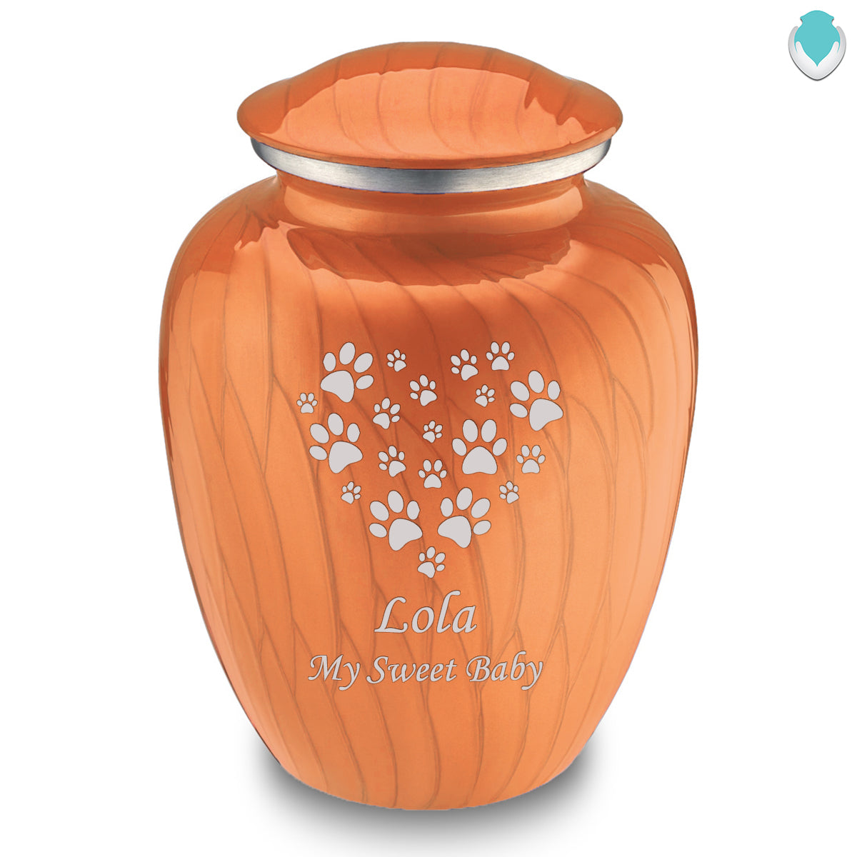 Large Embrace Pearl Orange Heart Paws Pet Cremation Urn