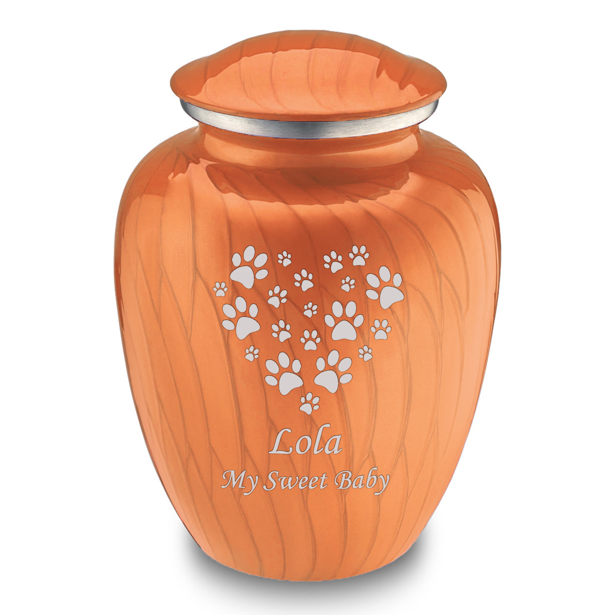 Large Embrace Pearl Orange Heart Paws Pet Cremation Urn