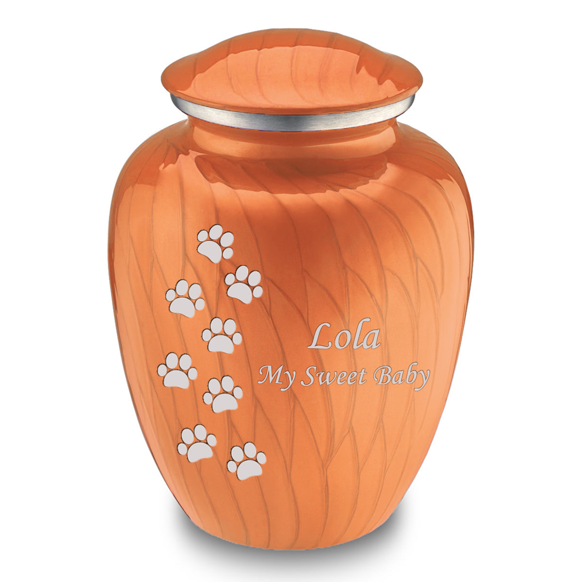 Large Embrace Pearl Orange Walking Paws Pet Cremation Urn