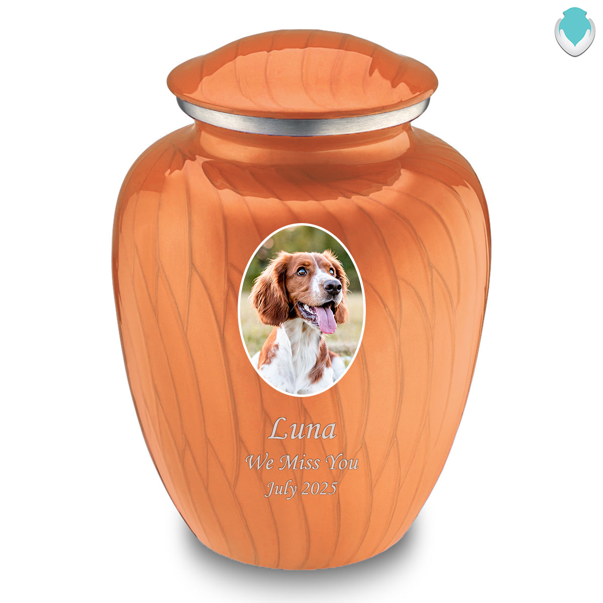 Adult Pet Embrace Pearl Orange Portrait Cremation Urn