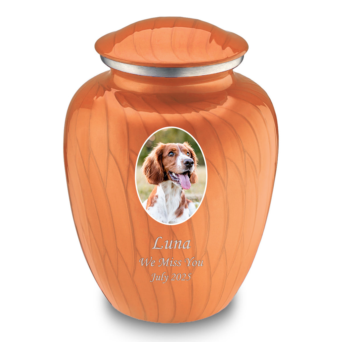 Adult Pet Embrace Pearl Orange Portrait Cremation Urn