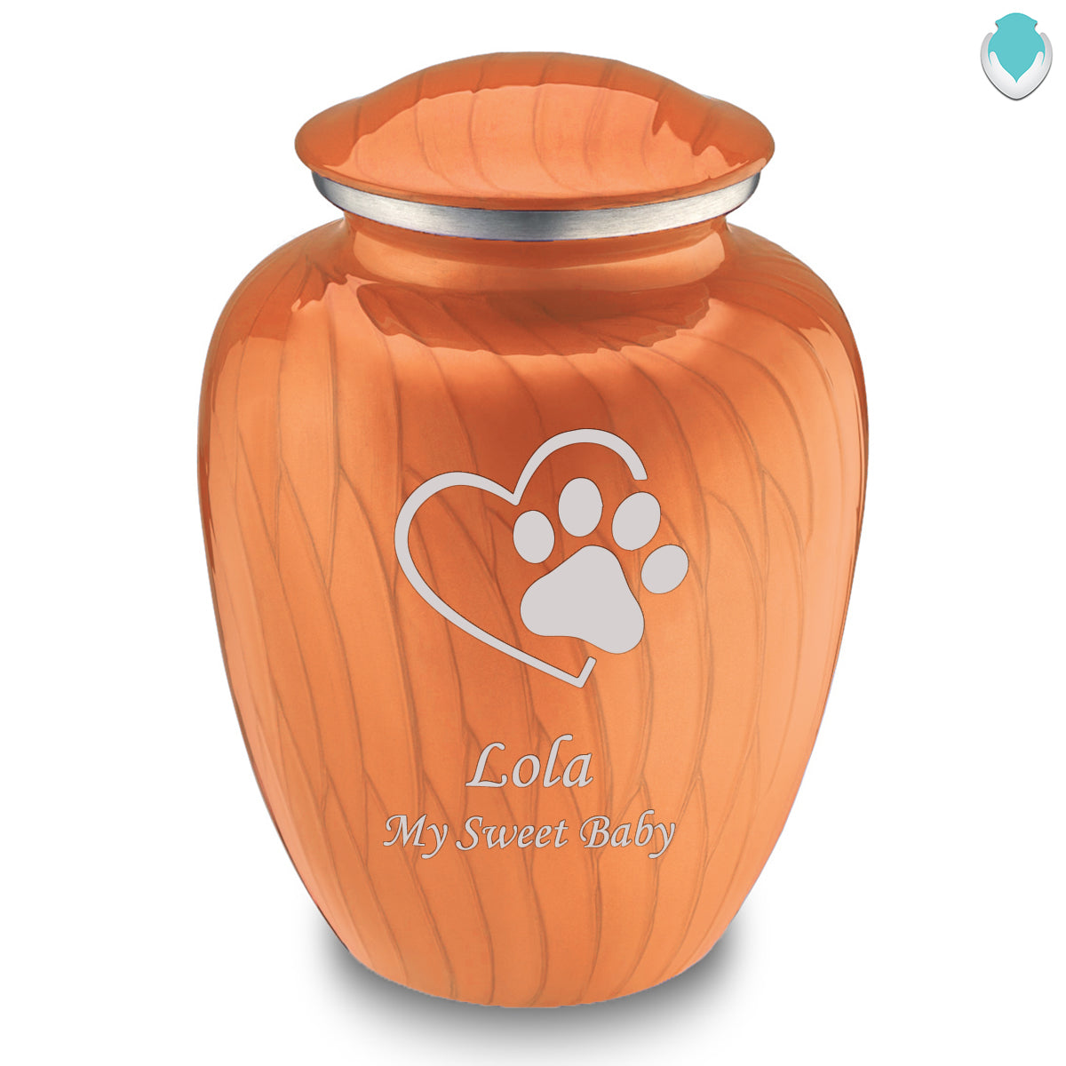 Large Embrace Pearl Orange Single Paw Heart Pet Cremation Urn