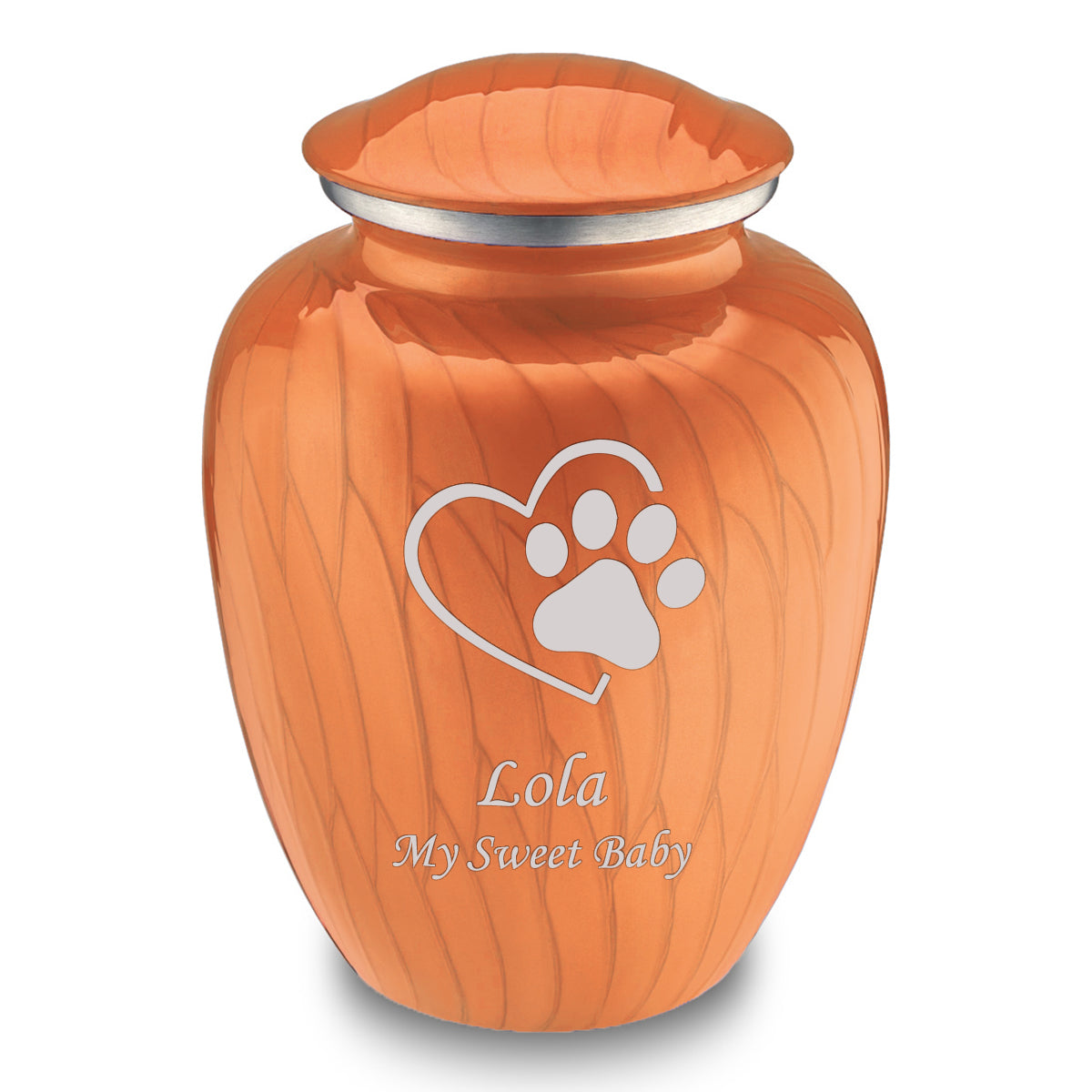 Large Embrace Pearl Orange Single Paw Heart Pet Cremation Urn