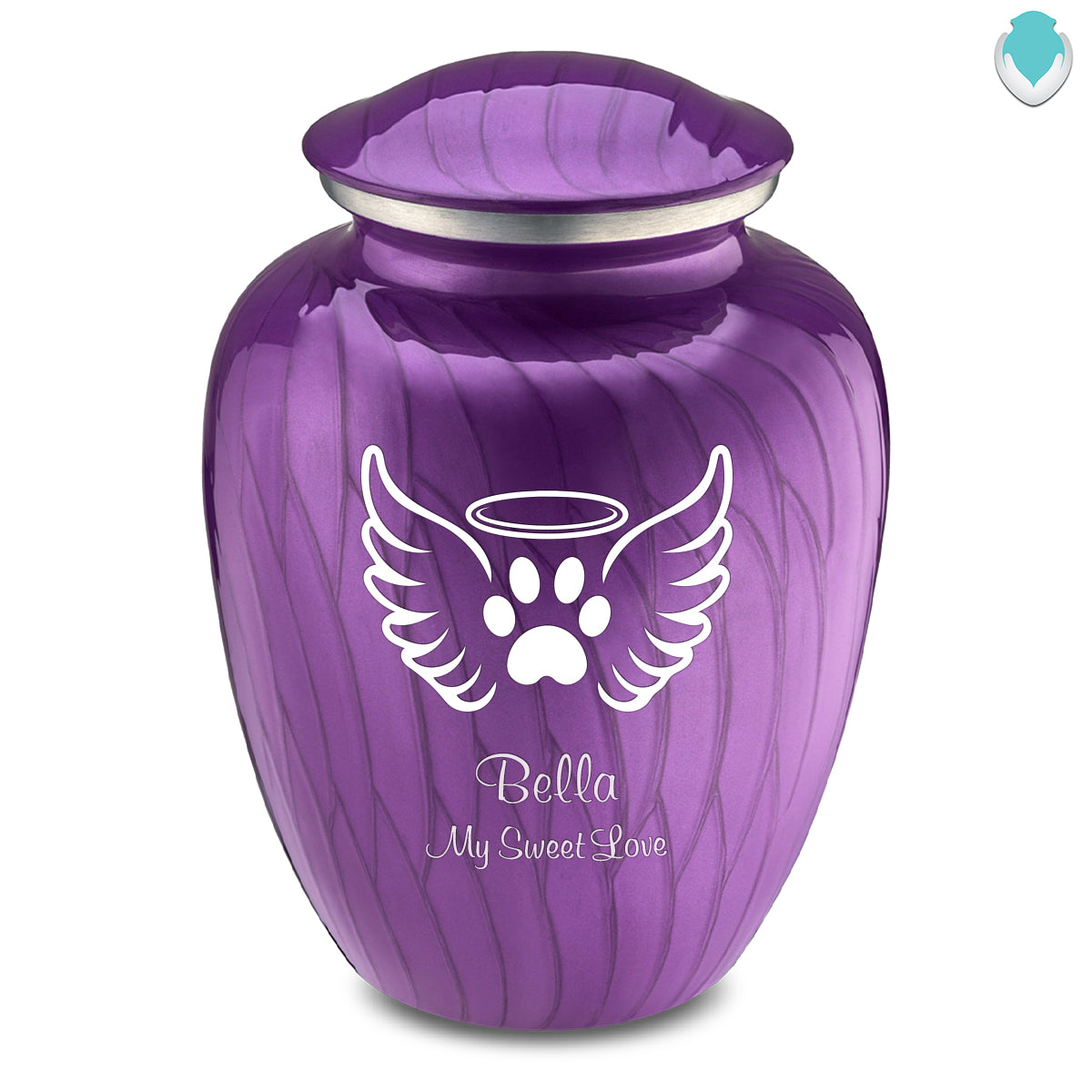 Large Embrace Pearl Purple Pet Angel Wings Cremation Urn