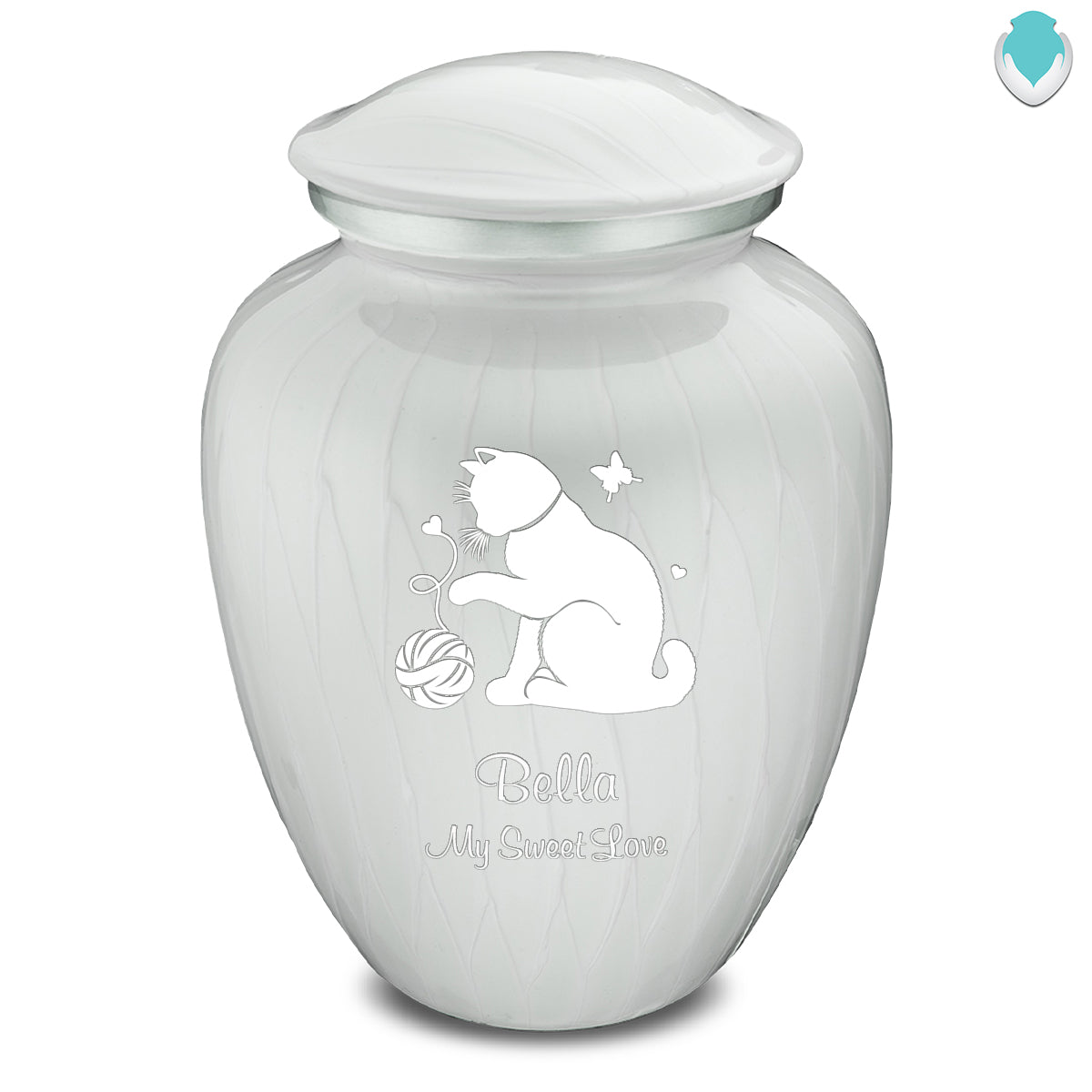 Large Embrace Pearl White Pet Fun Cat Cremation Urn