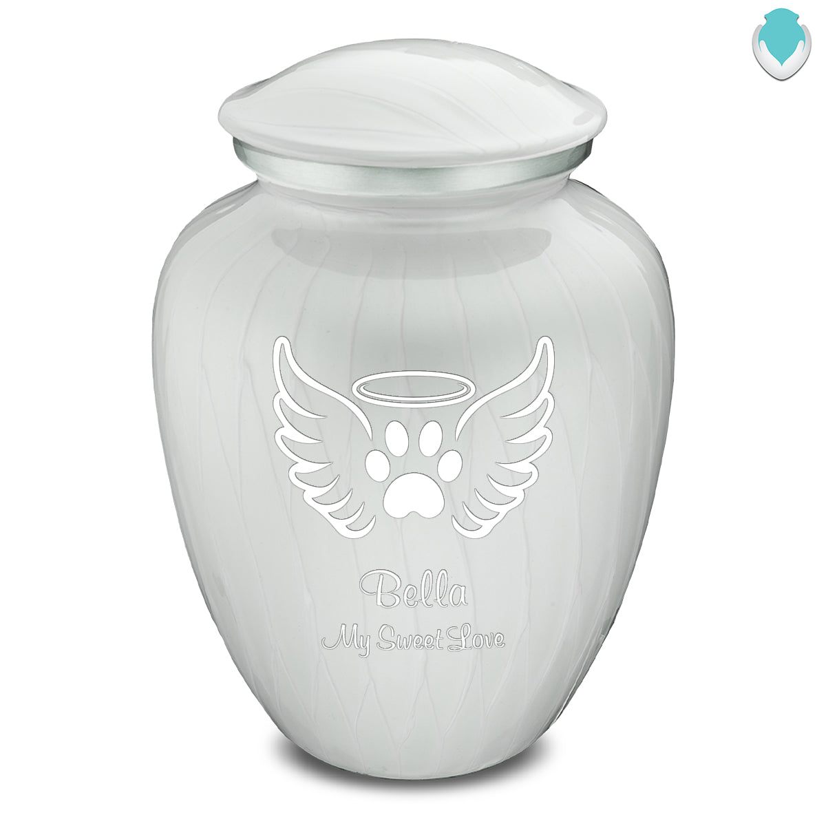 Large Embrace Pearl White Pet Angel Wings Cremation Urn