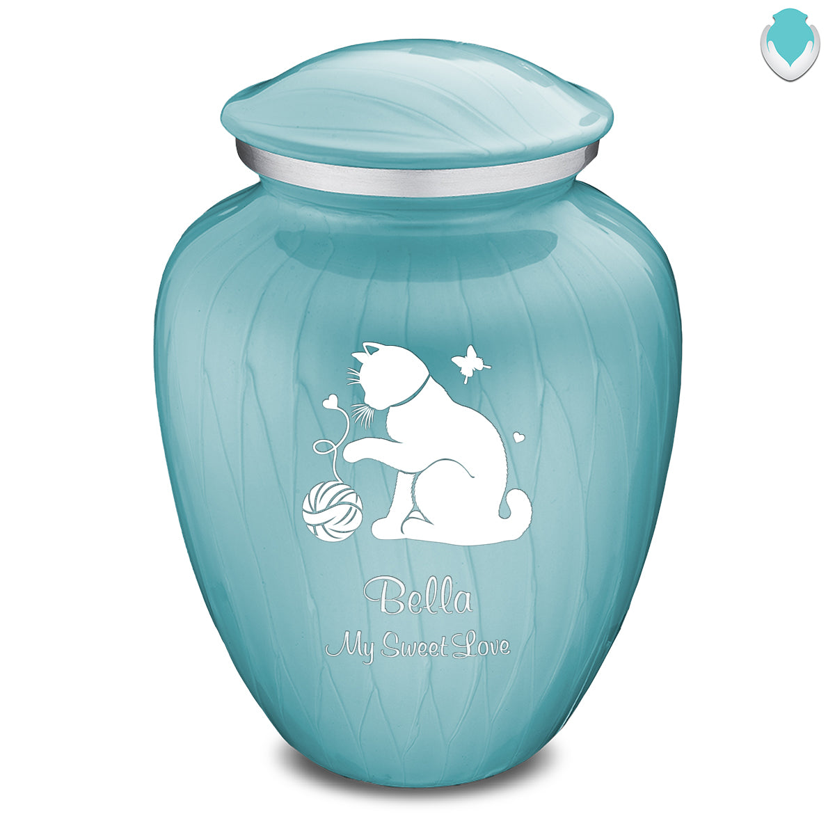 Large Embrace Pearl Light Blue Pet Fun Cat Cremation Urn
