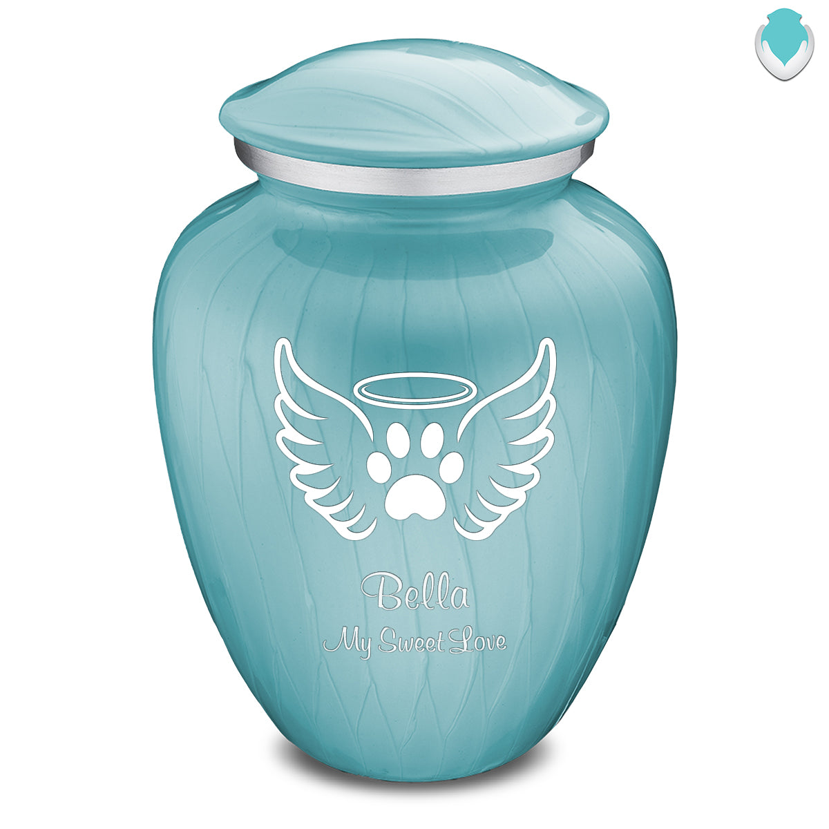 Large Embrace Pearl Light Blue Pet Angel Wings Cremation Urn