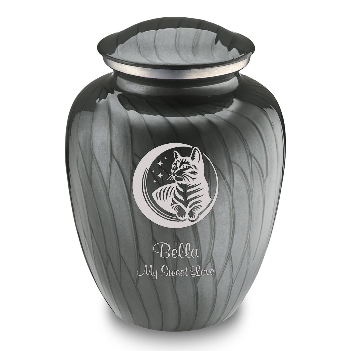 Large Embrace Pearl Silver Pet Cute Cat Cremation Urn