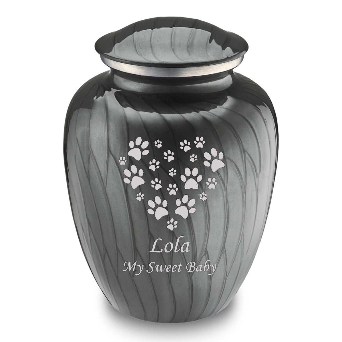 Large Embrace Pearl Silver Heart Paws Pet Cremation Urn