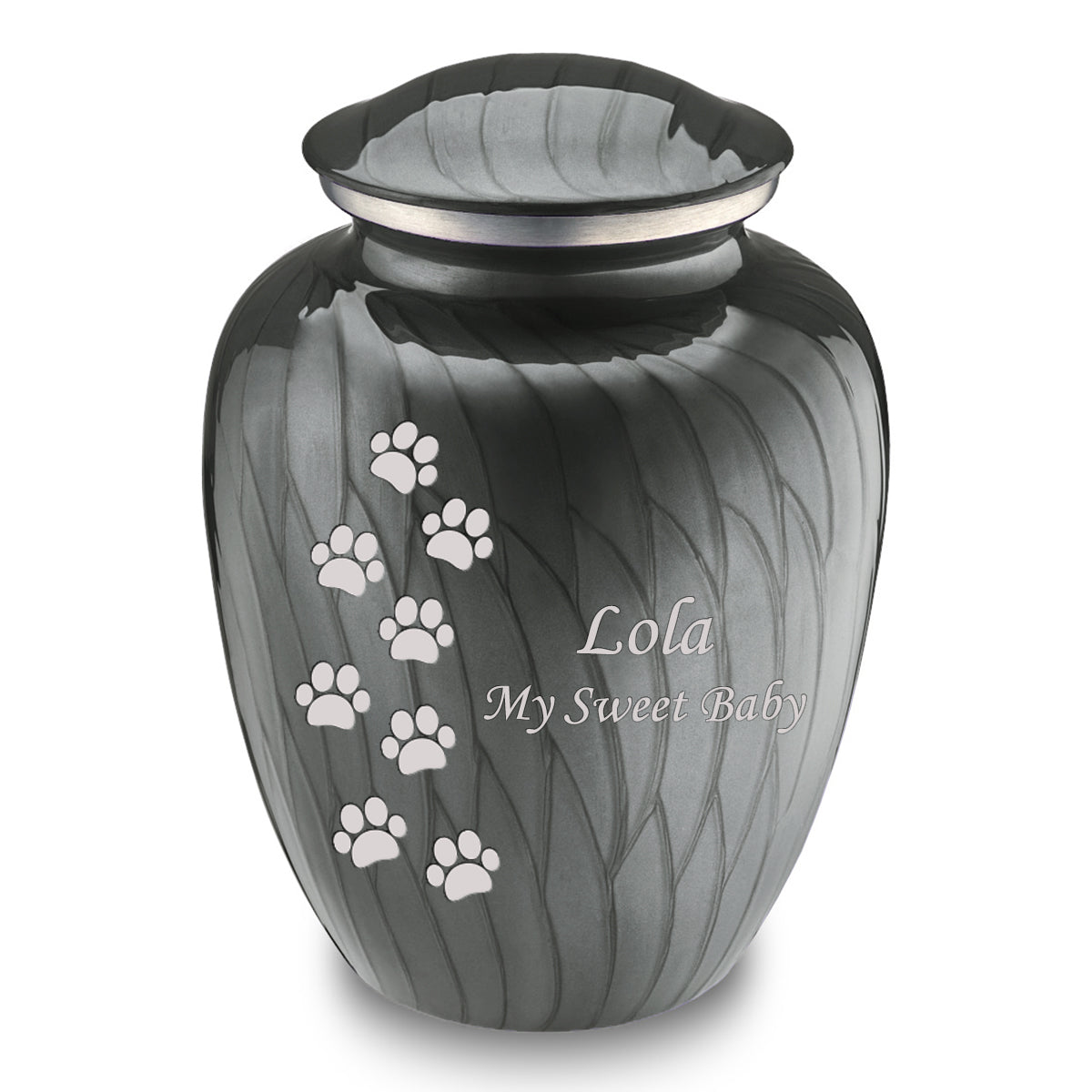 Large Embrace Pearl Silver Walking Paws Pet Cremation Urn