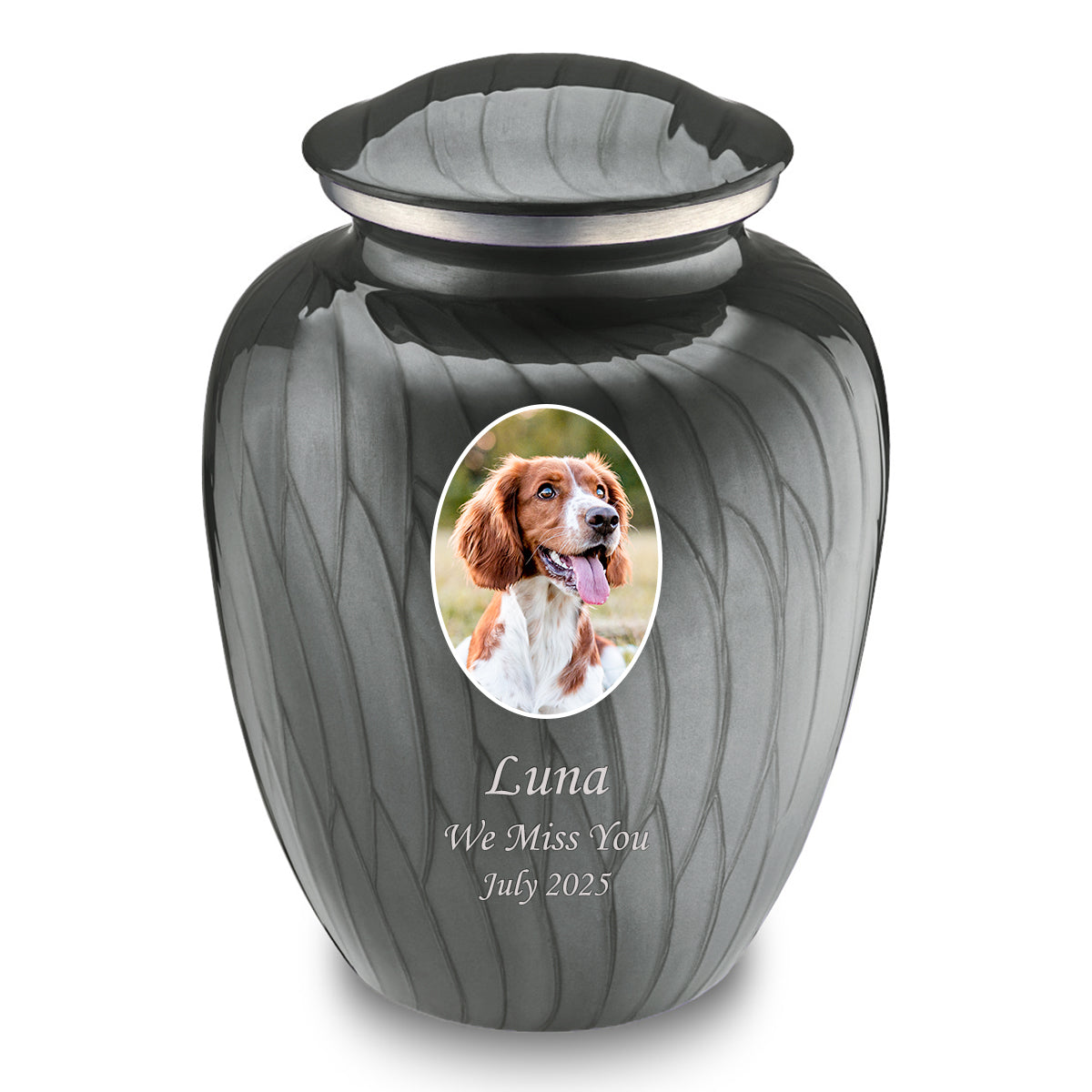 Adult Pet Embrace Pearl Silver Portrait Cremation Urn