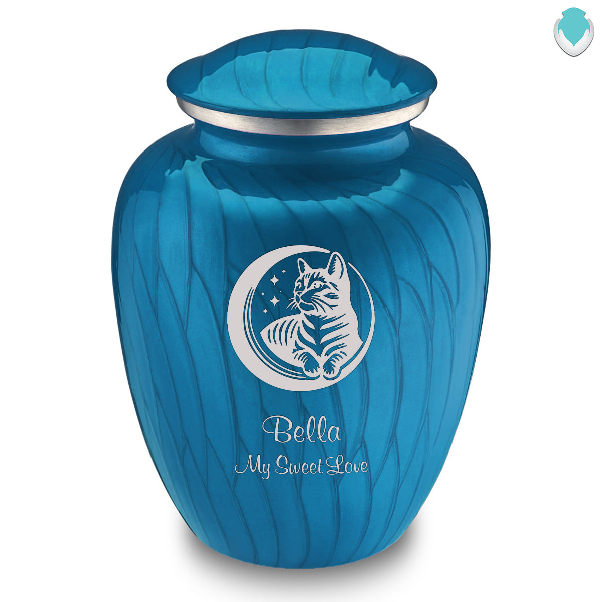 Large Embrace Pearl Racing Blue Pet Cute Cat Cremation Urn