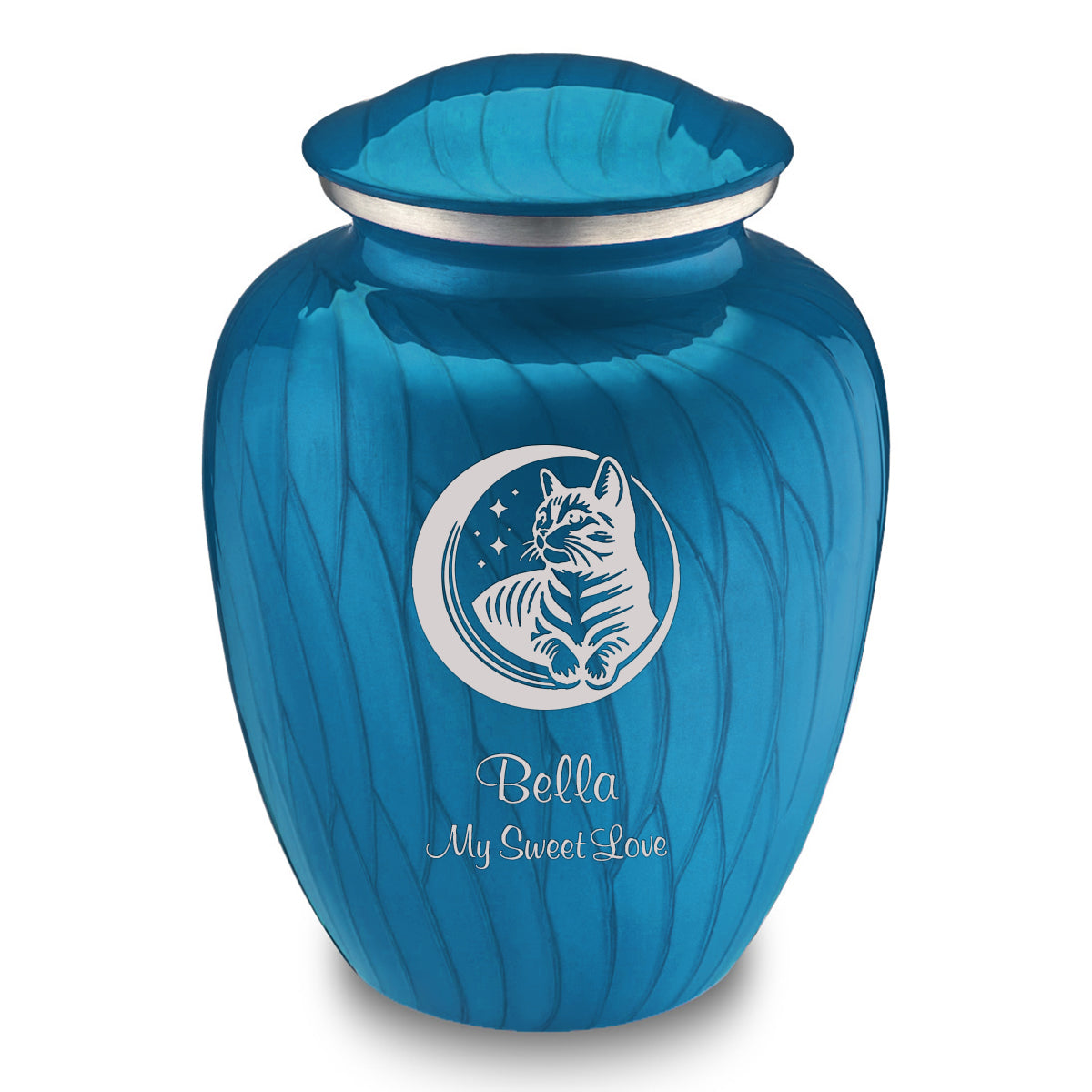 Large Embrace Pearl Racing Blue Pet Cute Cat Cremation Urn
